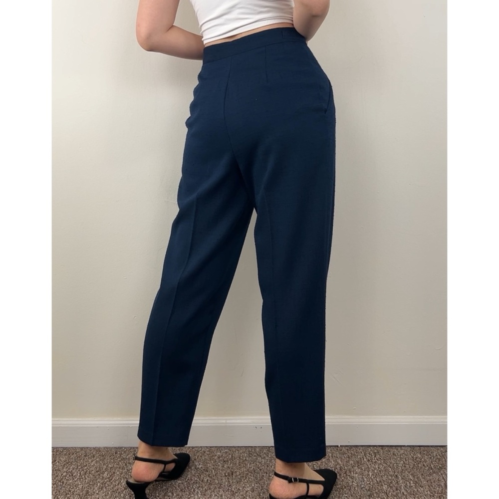 Vintage Navy Blue High Waisted Tapered Trousers Pants - Picture 4 of 8
